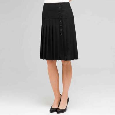 Side Button Pleated Skirt, Black, medium