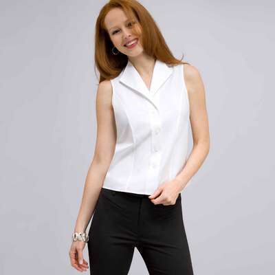 No-Iron Platinum Easy Care Sleeveless Fitted Shirt, White, medium