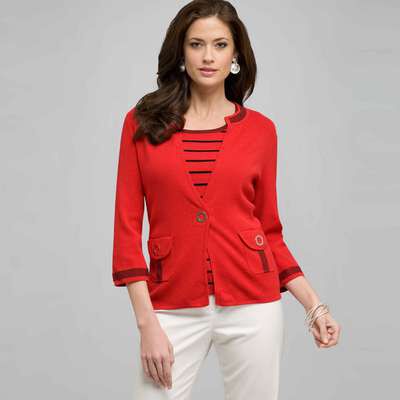 Relaxed Fit Cardigan, Cardinal Red & Black, medium
