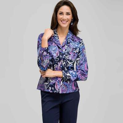 Paisley Notch Collar Button Down Shirt, Blue Fox Multi, medium