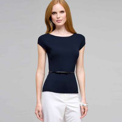 Belted Boat Neck Sleeve Top, Ink, medium