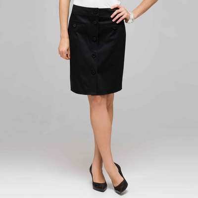 Button Front Skirt, Black, medium