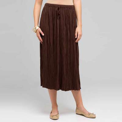 Long Crinkle Skirt, earth brown, medium