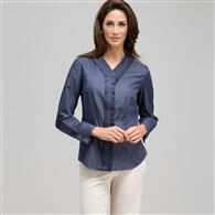 Striped Pleated Ruffle Front Shirt, Admiral Navy & White, medium