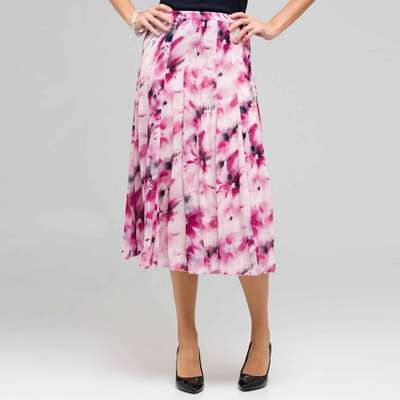 Long Floral Pintucked Skirt, Tulip Multi, medium