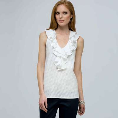 Sleeveless Ruffle Blouse., White, medium