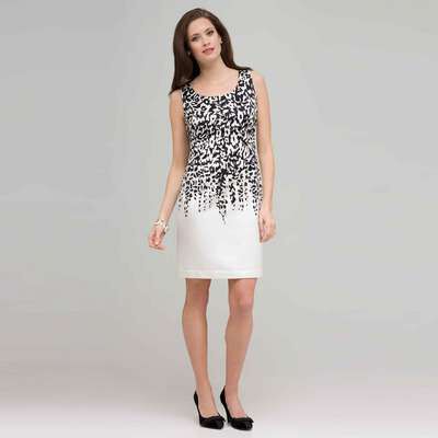 Floral Black and White Dress., White & Black, medium