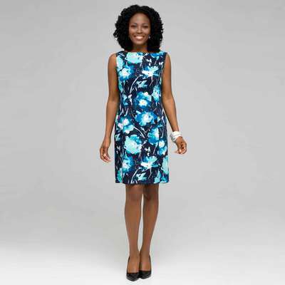 Floral Sheath Dress, Surf Spray & Navy, medium