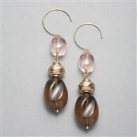Brown and Pink Drop Earrings, Gold, medium