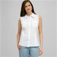 Sleeveless Button Down Blouse., White, medium