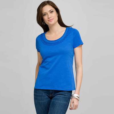 Scoop Neck Tee With Applique, Blue, medium