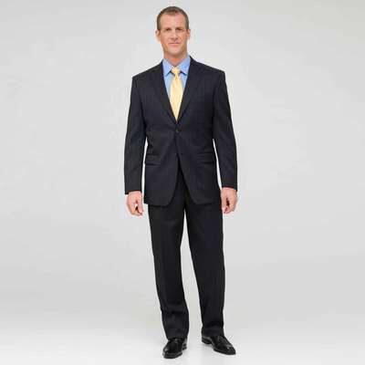 Charcoal Single Pleat Striped Wool Suit, Charcoal, medium