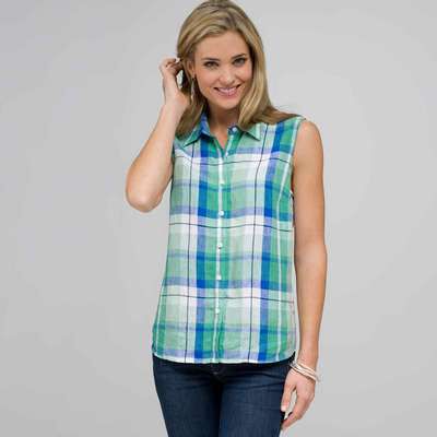 Sleeveless Button Down Shirt, Multi, medium
