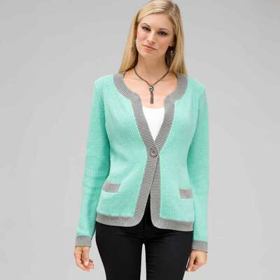Crew Neck Cardigan, Icy Mint, medium