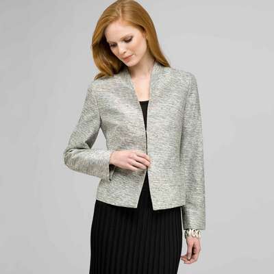 Flat Front Open Jacket., Black & White, medium