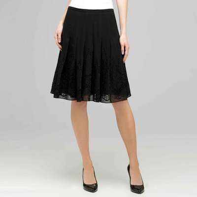 Pleated Skirt With Embroidery., Black, medium