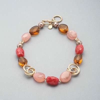 Pink Quartz Necklace, Gold, medium