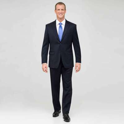 Navy Single Pleat Wool Suit, Navy, medium