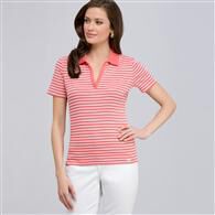 Knit Pullover, fiesta coral & white, medium