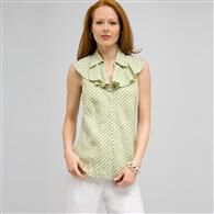 Ruffle Front Sleeveless Blouse., Sugar Pea and White, medium