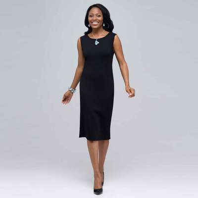Boat Neck Sleeveless Sheath Dress., Black, medium