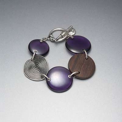 Silver and Purple Button Bracelet, Silver Ox, medium