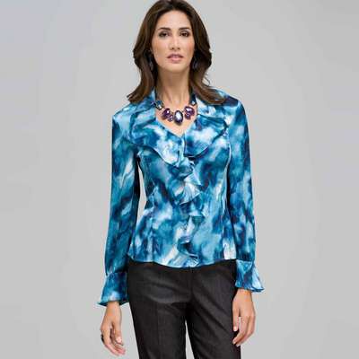 Ruffled Blouse, Seabreeze Multi, medium