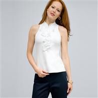 Zip Front Tank with Ruffles Blouse., White, medium