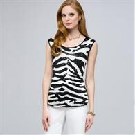 Sequined Animal Print Shell., Black & White, medium