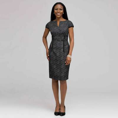 Dart Dress With Velvet Trim, Black & White, medium