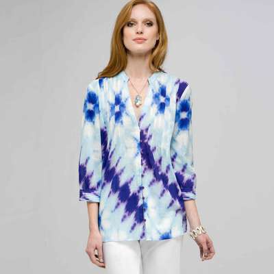 3/4 Sleeve Pleated Tunic, Tropical Blue Combo, medium