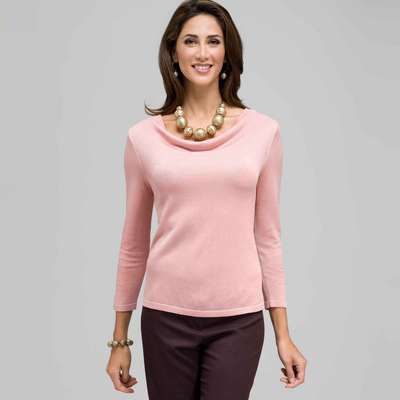 3/4 Sleeve Solid Drape Neck Sweater, Carnation, medium