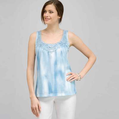 Crochet Yoke Tank., Spa Blue Multi, medium