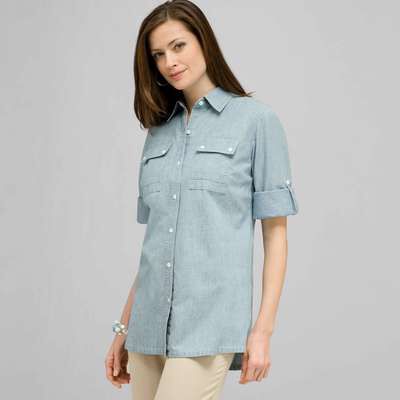 Roll Sleeve Blouse., Chambray Blue, medium