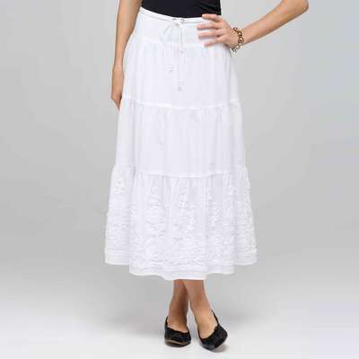 Long Tiered Skirt, White, medium