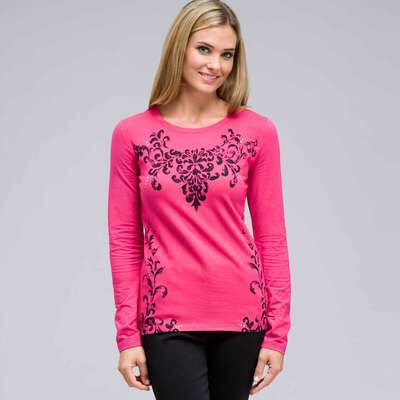 Long Sleeve Crew Neck Top, Begonia Multi, medium