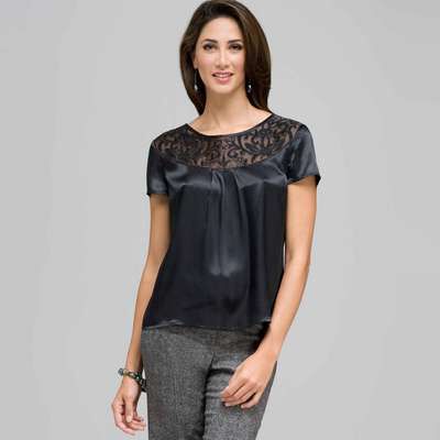 Organza Burnout Blouse, Black, medium