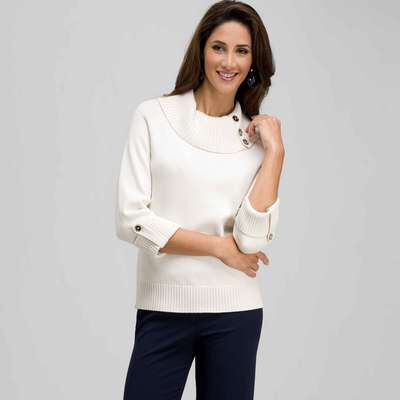3/4 Sleeve Cowl Neck Top, Sugar, medium