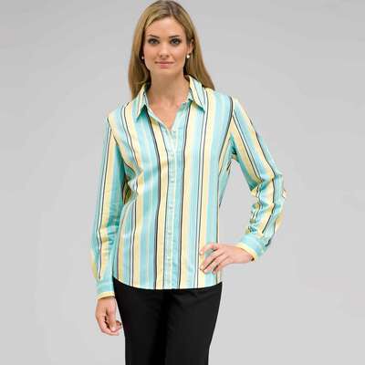Long Sleeve Striped Button Down, Multi, medium