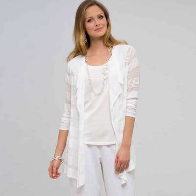 Drape Front Cardigan, White, medium