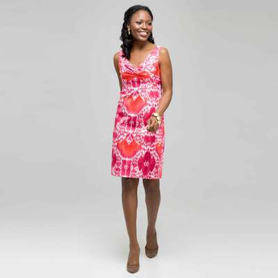 Mixed Floral Color Twist Front Dress, Hot Pink Combo, medium