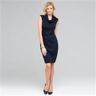 Sleeveless Belted Cowl Neck Dress, Ink, medium