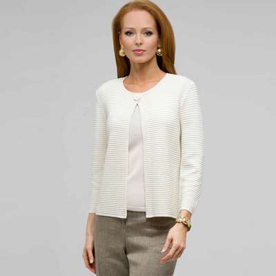 One Button 3/4 Sleeve Cardigan, Bone, medium