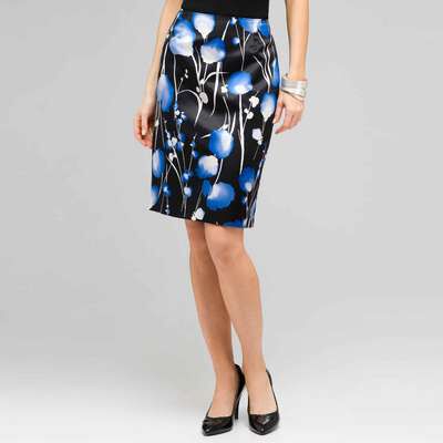Slim Floral Skirt, Black Multi, medium
