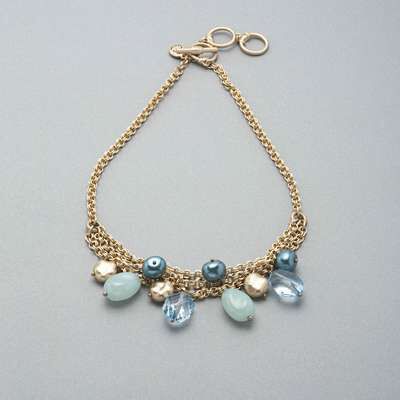 3 Strand Drop Necklace, Blue, medium