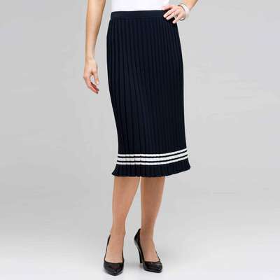 Long Pleated Skirt, Ink & White, medium