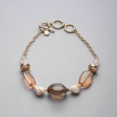 Pink and Brown Collar Necklace, Gold, medium