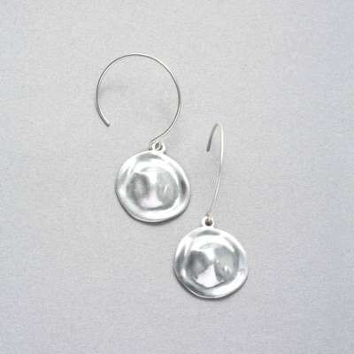 Hammered Silver Earrings, Worn Silver, medium