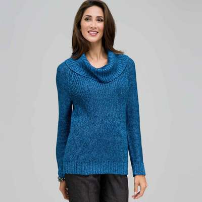 Cowl Neck Tweed Pullover Sweater, Royal Teal Multi, medium