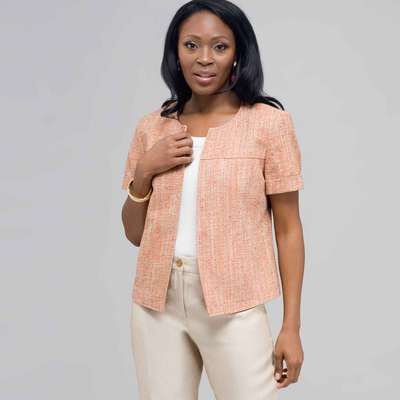 Tweed Short Sleeve Jacket., New Coral Multi, medium